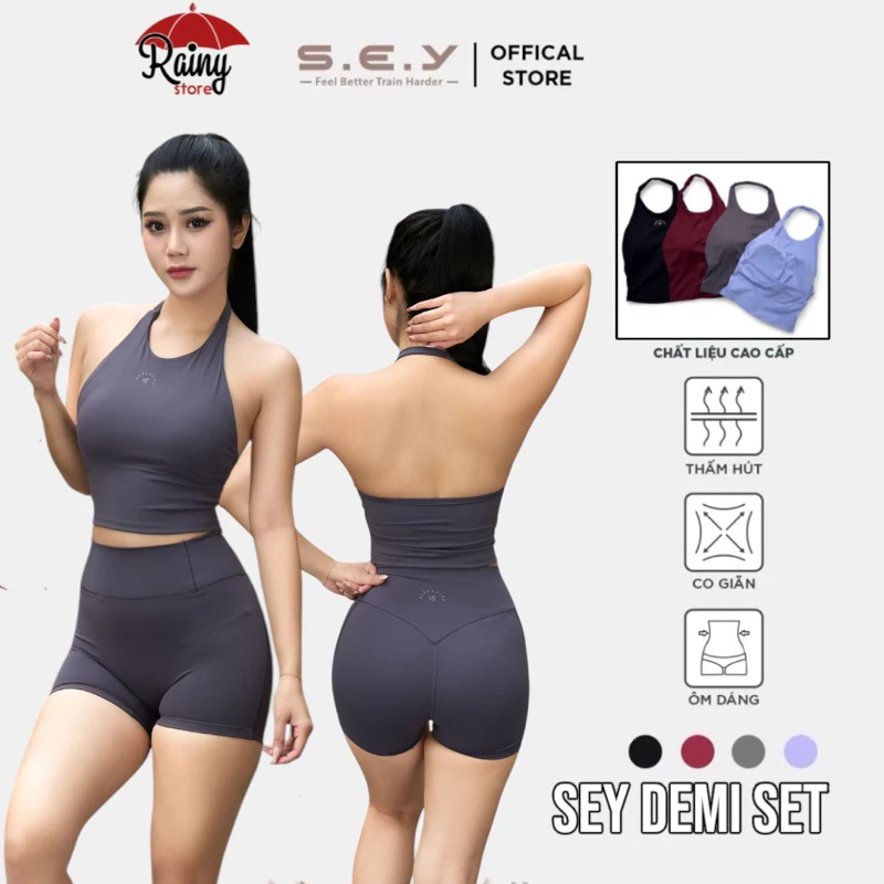 [ CHÍNH HÃNG -BỘ S/M ] Bộ đồ tập gym nữ SEY DEMI TANK Áo Yếm Dài, Quần Đùi Chun Mông ( TÁCH LẺ BÁN) Rainy Store