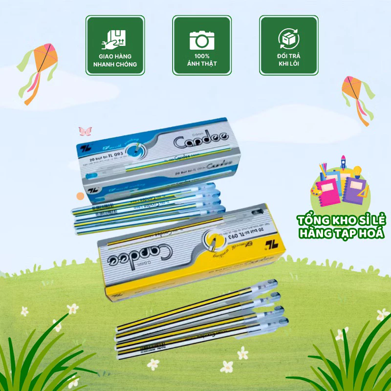 (COMBO 20 CHIẾC) Bút bi nến Thiên Long TL-093 ngòi 0,6mm 3 màu mực xanh đỏ đen cho văn phòng, học sinh, sinh viên