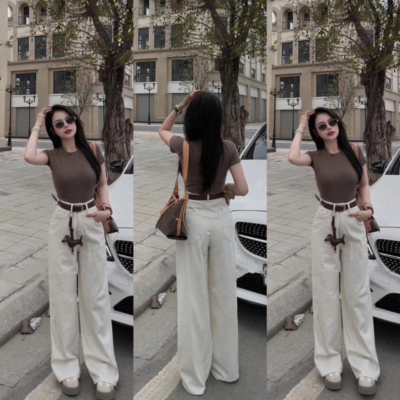 Quần Jeans Nữ Màu Be Kem Dáng Trơn Basic Ống Suông Hách Dáng, Quần Bò Nữ Chất Denim Loại 1 Phong Cách Trẻ Trung