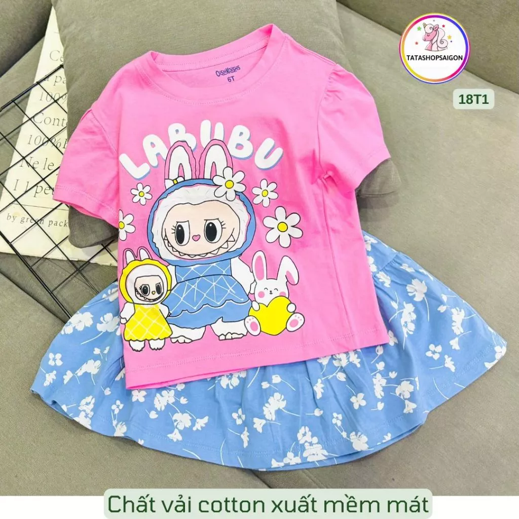 11 đến 36kg - Set bộ váy và áo cộc tay cho bé gái size đại chất cotton xuất mặc mát T170