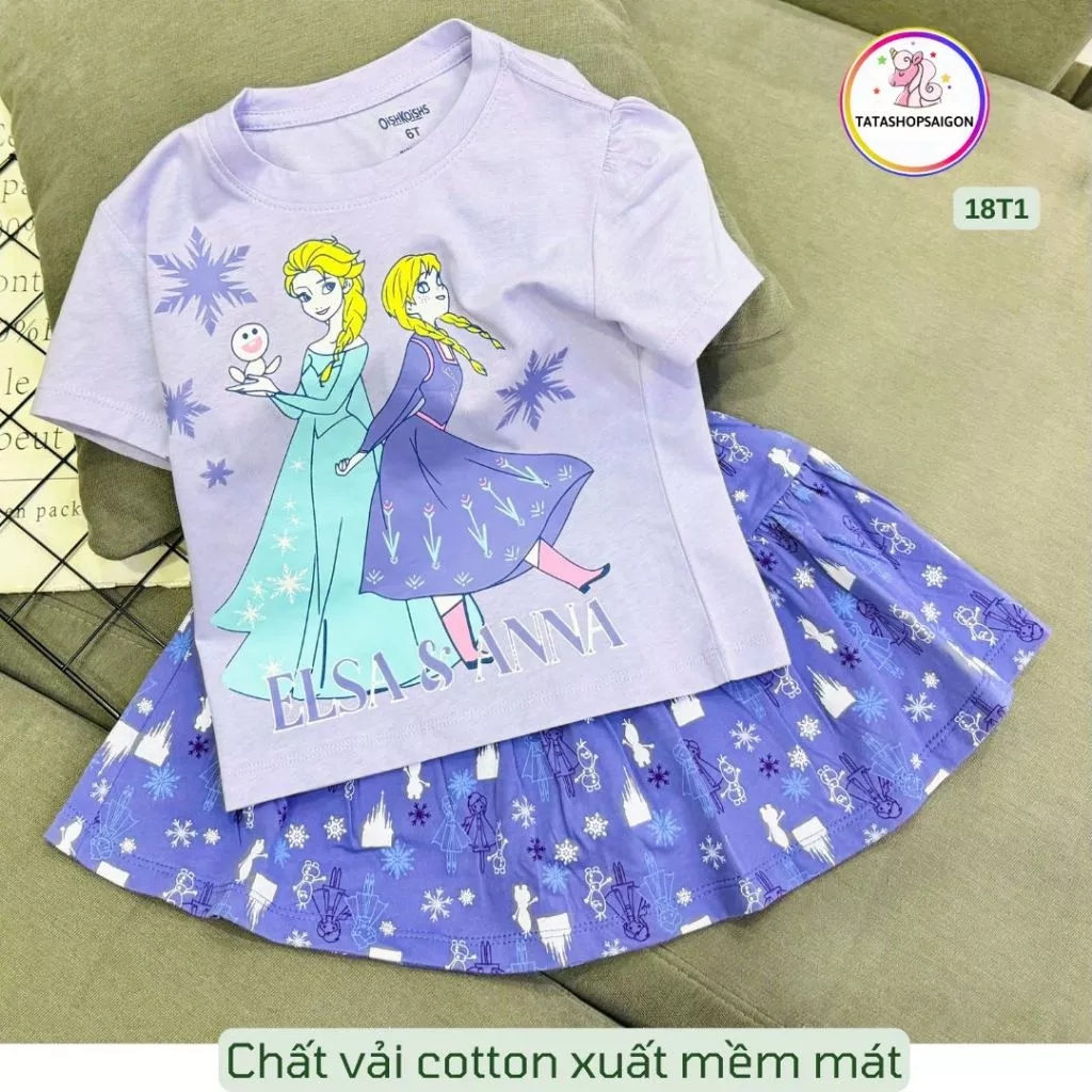 11 đến 40kg - Set bộ áo thun tay ngắn và chân váy kèm quần chip cho bé gái size đại chất cotton mặc mát T170