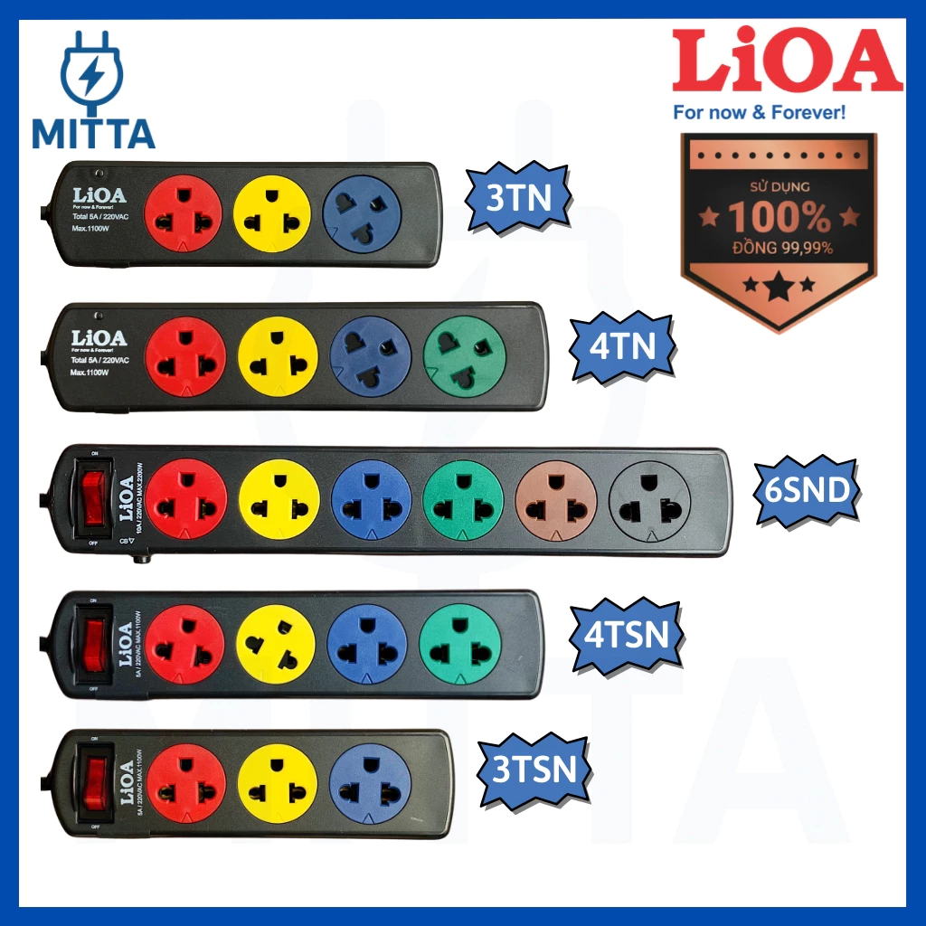 Ổ cắm điện LiOA phổ thông 3 lỗ, 4 lỗ, 6 lỗ dây dài 3m/5m - MITTA