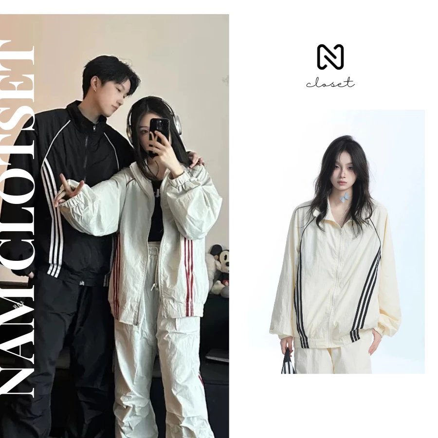 Set dù phối sọc 2 lớp Nấm Closet chất gió cao cấp mỏng nhẹ thoáng khí phong cách thể thao NAMAKA17