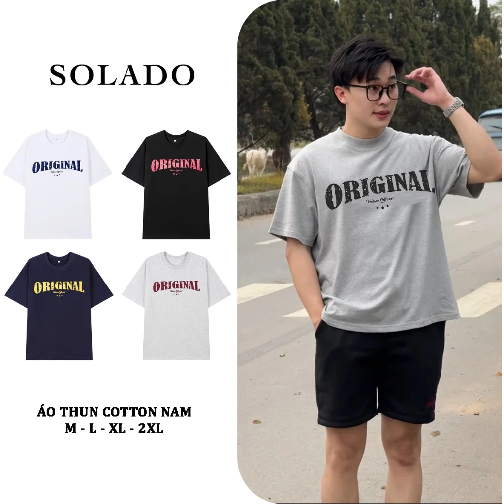 Áo Thun Nam Cổ Tròn SOLADO Chất Cotton Thoáng Mát Họa Tiết In Sắc Nét AT08