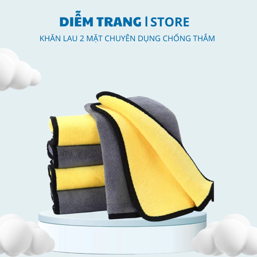 Combo 2 Khăn lau xe chuyên dụng ô tô lau bếp lau kính siêu thấm không bị sơ rối 2 lớp ( Hàng Đẹp )