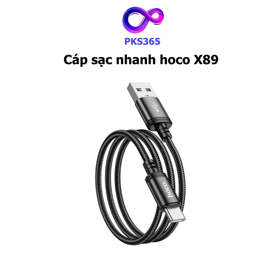 Cáp sạc nhanh hoco X89, hỗ trợ sạc nhanh lên đến 2.4A, truyền dữ liệu từ USB Dây dài 1m - PKS