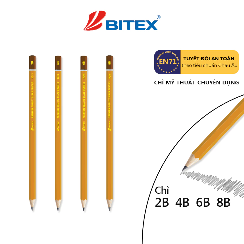 Hộp 12 Bút chì 2B/4B/6B/8B Bitex mỹ thuật chuyên dụng