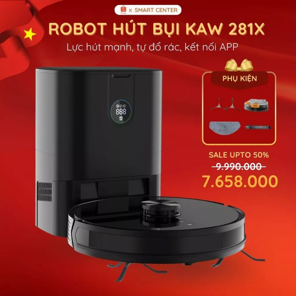Robot Hút Bụi Lau Nhà KAW 281X - Cảm Biến Thông Minh, Công Suất Cao, Tích Hợp Đổ Rác, Khoanh Vùng Bản Đồ
