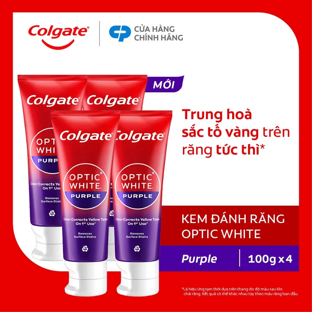 [Livestream x Colgate] Bộ 4 Kem Đánh Răng Colgate trắng răng Optic White Purple 100g trung hòa ố vàng tức thì