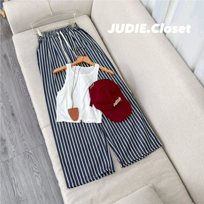 KAKI BÒ - Quần Suông Nữ Ống Rộng Chất Kaki Bò Phối Cạp Khoá Hottrend Hàng L1 Cao Cấp JUDIE.Closet
