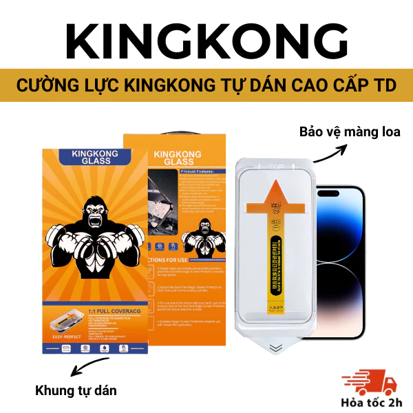 Kính cường lực tự dán KINGKONG KKTD 9H, màn hình phủ nano - chống va đập iphone X XS XSM 11 12 13 14 15 16 17 promax