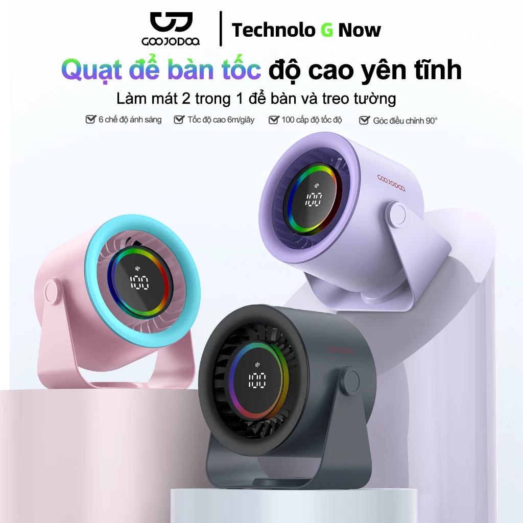 Quạt để bàn USB GOOJODOQ Quạt để bàn lưu thông pin sạc im lặng có thể điều chỉnh 100 tốc độ