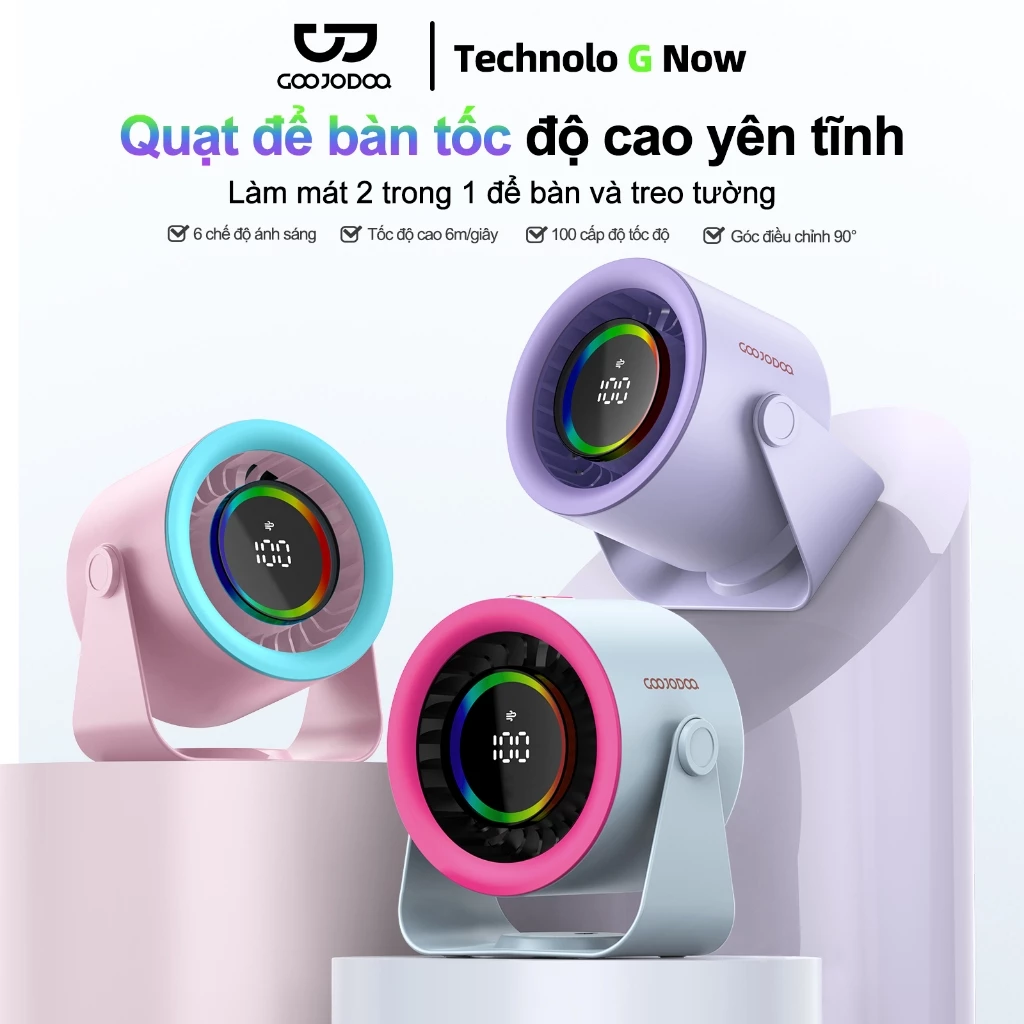 Quạt để bàn tốc độ cao GOOJODOQ mới 2025 Quạt 100 tốc độ Màn hình LED kỹ thuật số Quạt turbo không ồn có thể điều chỉnh