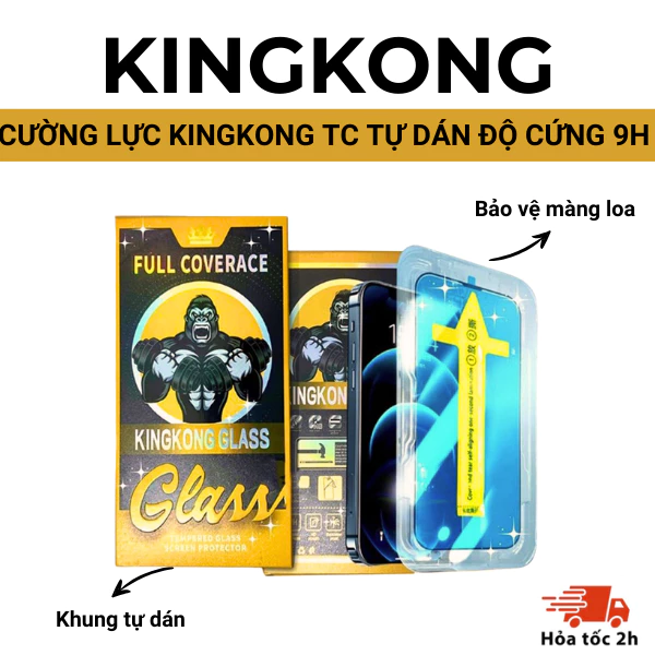 [ TỰ DÁN ] Kính cường lực iphone KINGKONG KTC full màn, bảo vệ loa 7 8 xsmax 11 12 13 14 15 16 plus pro promax