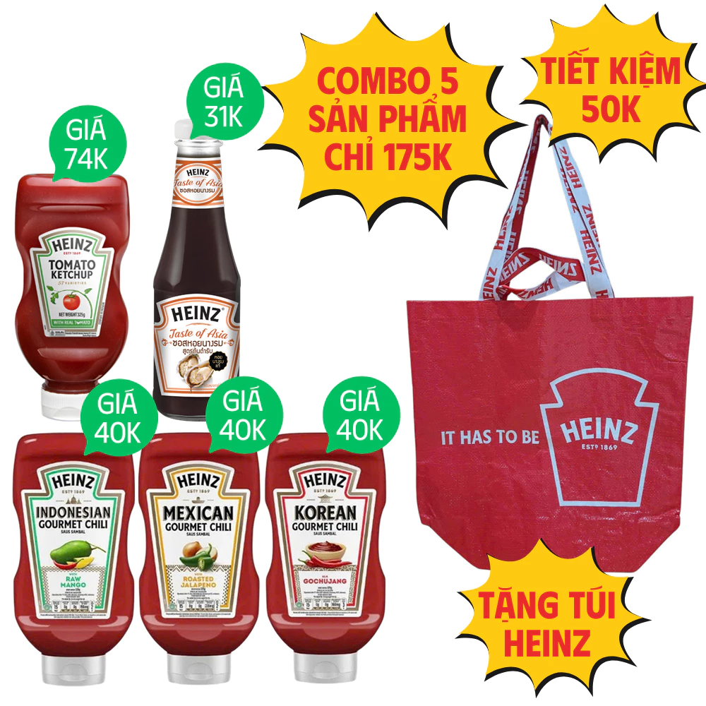 [HSD: 02/2027] Combo Tương Cà 325g - Tương Ớt - Dầu hào Heinz [Tặng Túi mua sắm]