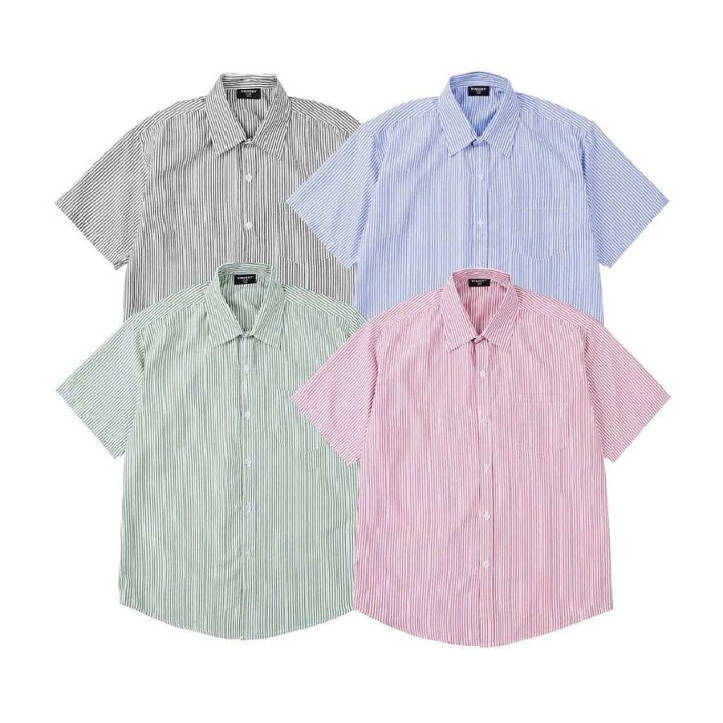 Áo Sơ Mi Vincent Unisex Tay Ngắn Vải Oxford Sọc Cotton Phom Regular