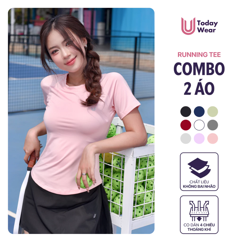 Combo 2 áo thể thao nữ có BIGSIZE Running Tee tập gym yoga cổ tròn ngắn tay vải thoáng mát co giãn Today U Wear