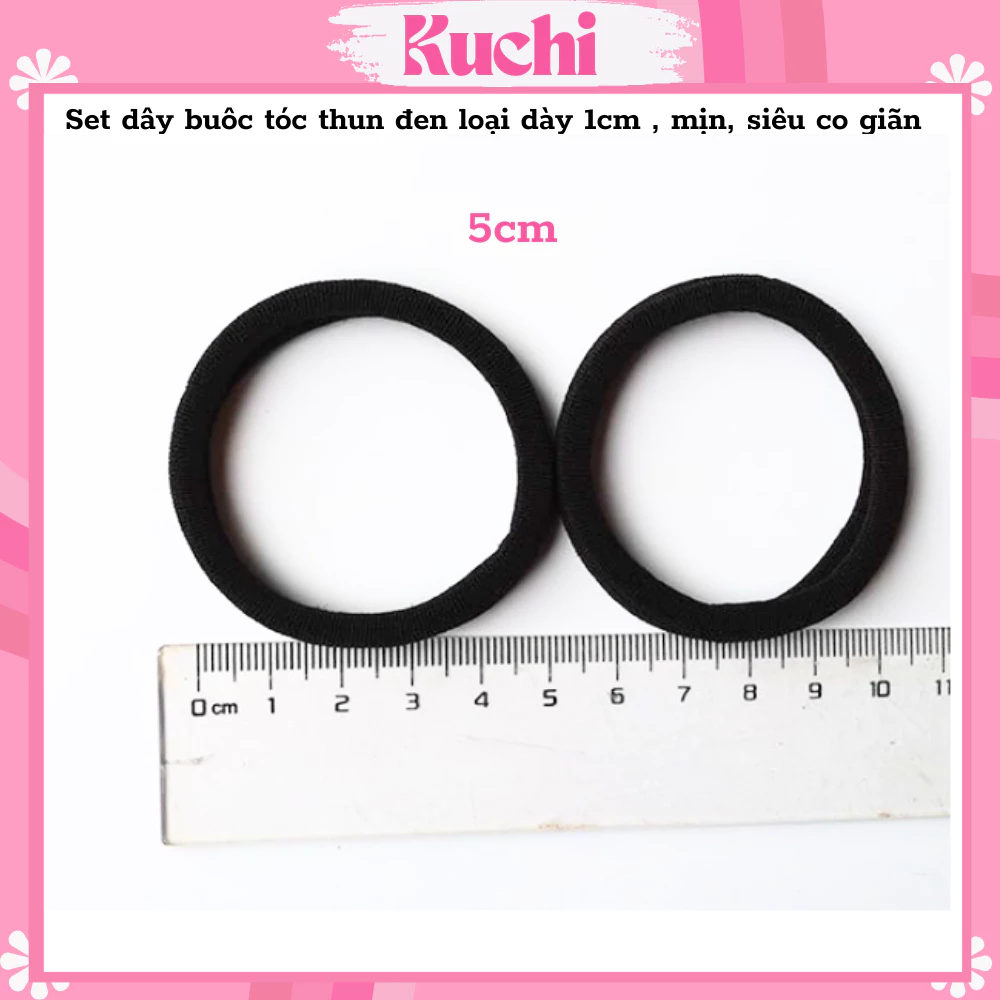 Set dây buôc tóc thun đen loại dày 1cm , mịn, siêu co giãn