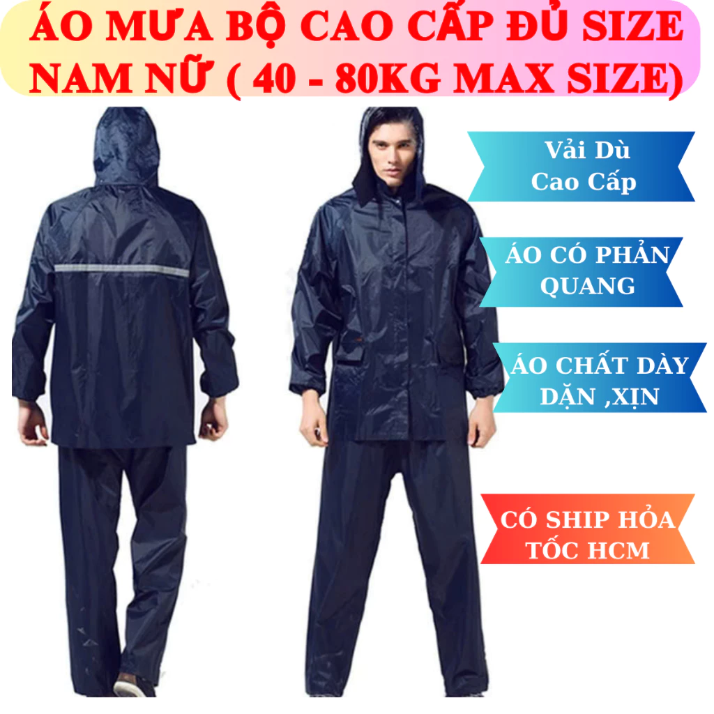 [HỎA TỐC] Áo Mưa Bộ Vải Dù Có Phản Quang ⚡ Loại Vải Dù Cực Dày Chống Thấm Tuyệt Đối Đủ Size Từ 150cm-190cm - Áo mưa bộ
