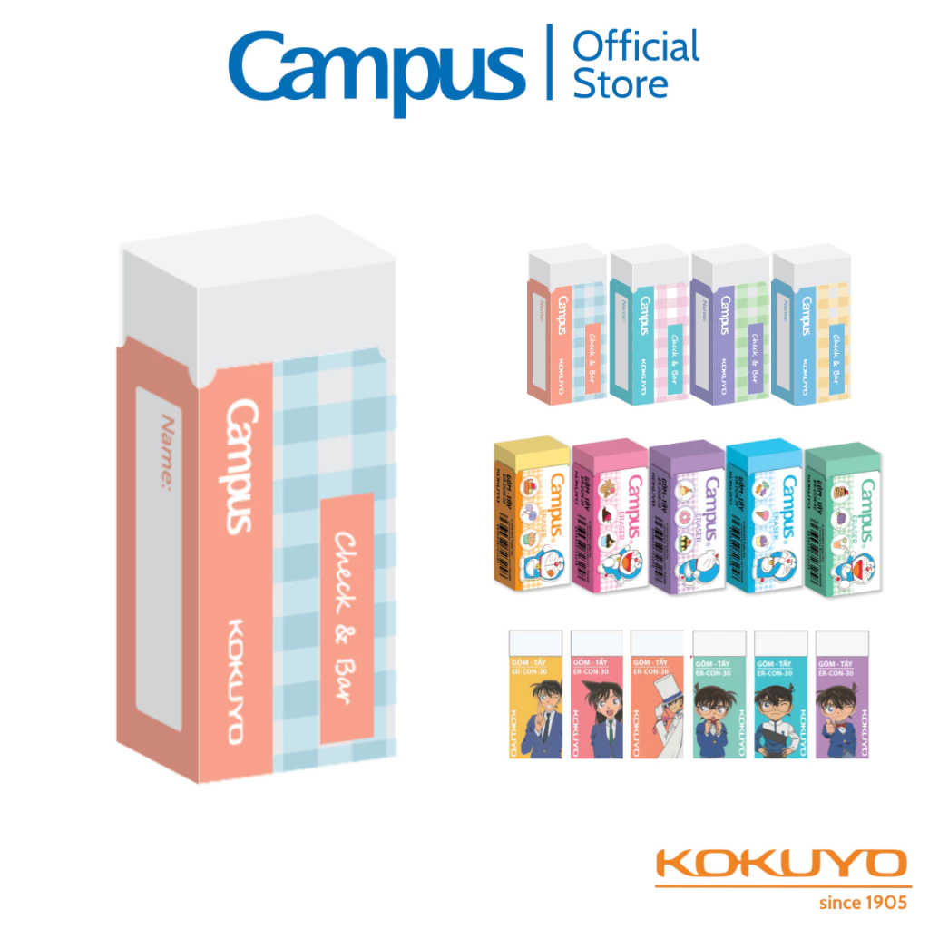 Tẩy Gôm Không Bụi Họa Tiết Dễ Thương Conan Doraemon Có Bo Góc Chống Gãy Chính Hãng Campus