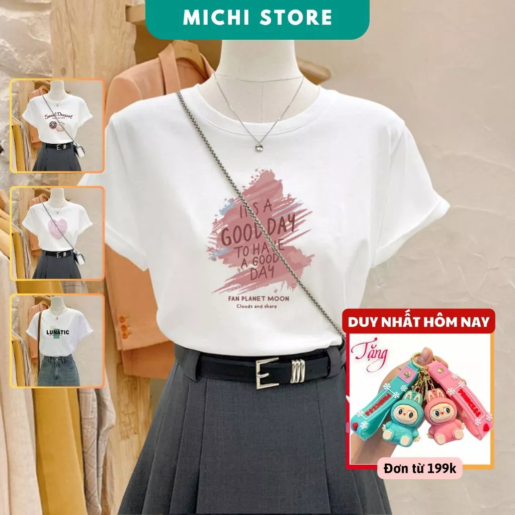 Áo Phông Nữ Cotton Mát – Vải Thoáng Khí – Mềm Mịn, Thấm Hút Tốt, In Hình Dễ Thương, Màu Trắng