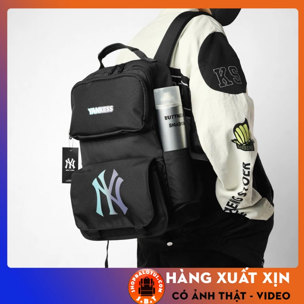 Balo NY Yankees  Nam Nữ Gradient Color Logo Có Nhiều Ngăn, Balo Đi Học Thời Trang Chất Vải Chống Nước