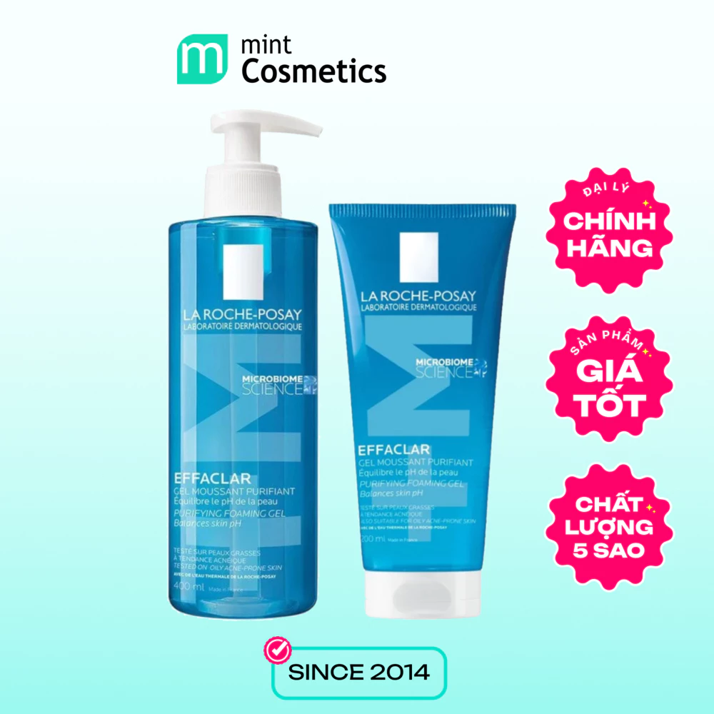 Gel rửa mặt sạch sâu giảm mụn cho da dầu mụn nhạy cảm La Roche-Posay Effaclar Foaming Gel