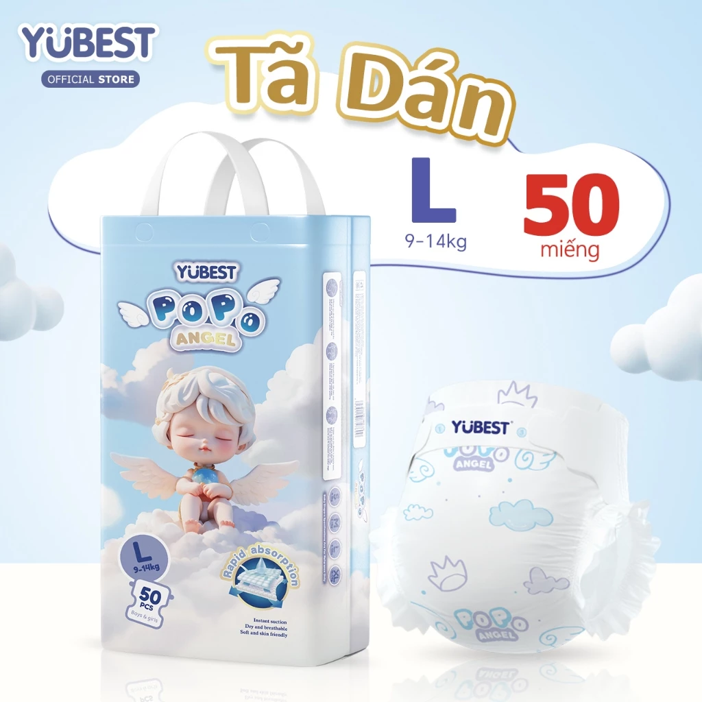 Bỉm Yubest POPO sơ sinh Tã/Bỉm Quần Cao Cấp Chống Tràn tã quần full size S-XXXL bỉm popo 50 miếng