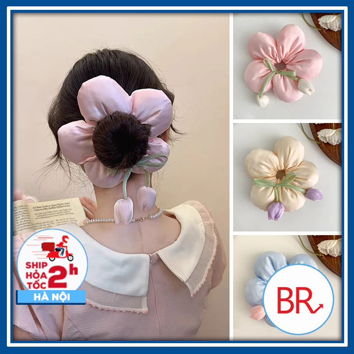 Dây buộc tóc scrunchies bông hoa tulip 18cm dễ thương - Dây cột tóc tiểu thư, phụ kiện tóc phong cách Hàn Quốc 02818