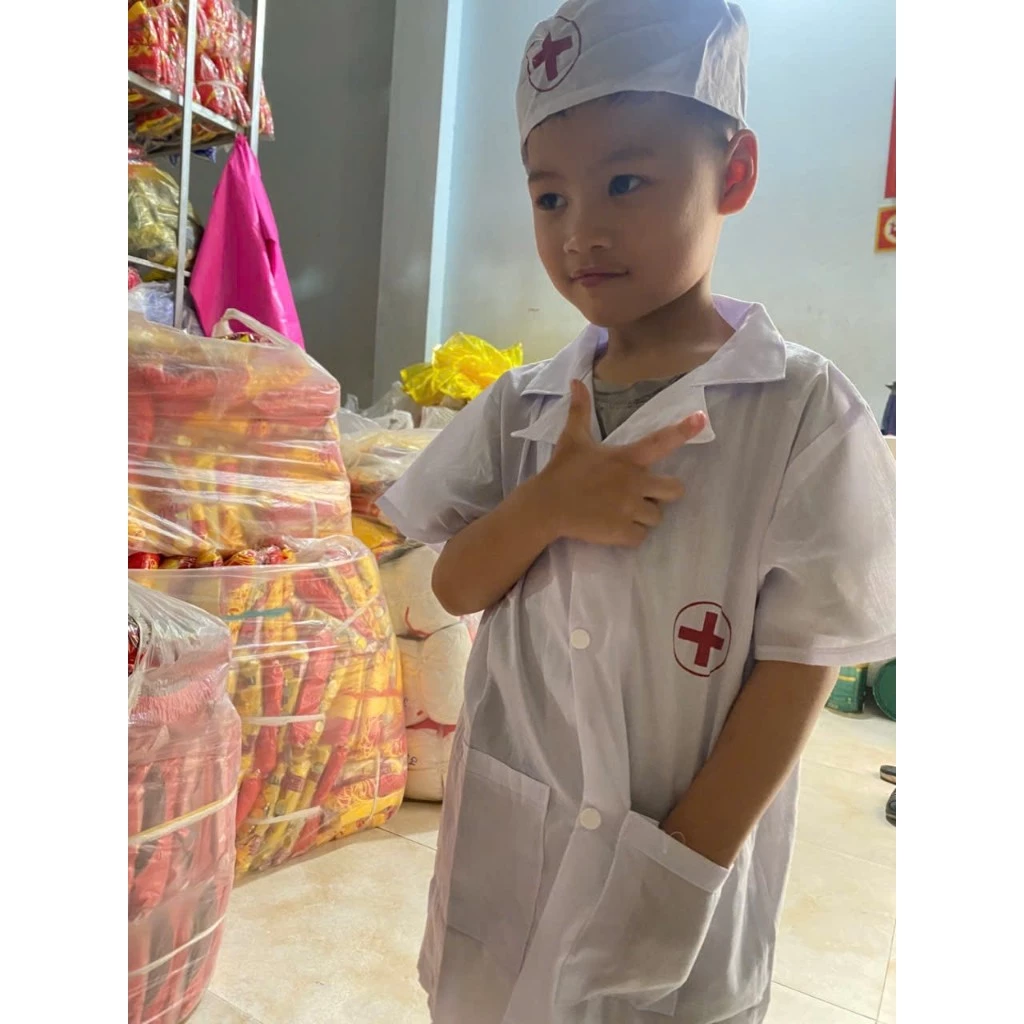 Bộ trang phục cho bé hoá trang bác sĩ kèm mũ đội đầu,