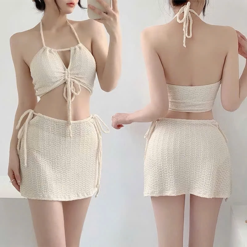 Set bikini đồ bơi 3 món đồ bơi đi biển có đệm nâng ngực kín đáo có dây buộc quyến rũ tôn dáng cho nữ