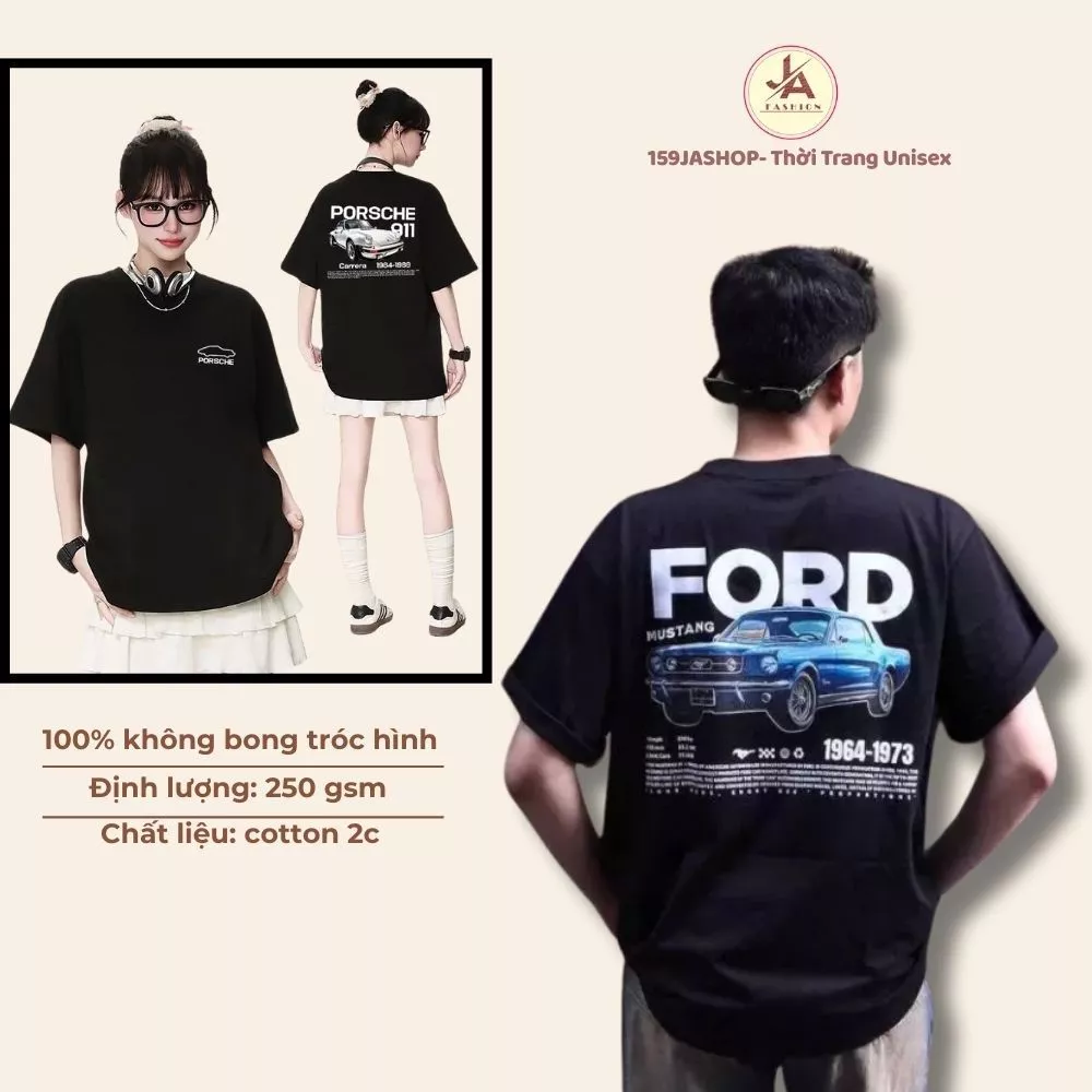 Áo thun form rộng hãng xe Ford Mustang unisex nam nữ - Áo phông local brand chất cotton 2c định lượng 250gms dày dặn