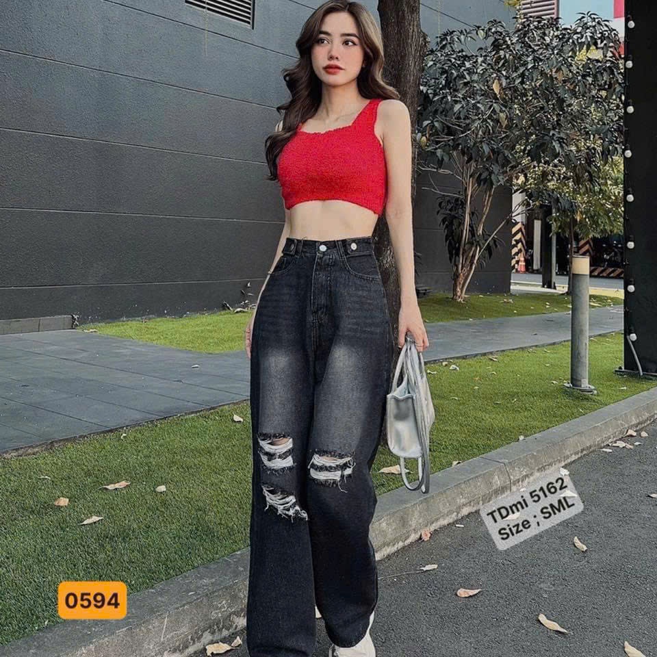 Quần baggy jean nữ trơn màu xanh phối túi kiểu, quần baggy bò nữ lưng cao 2 nút ôm dáng thời trang Lady Fashion - MQ3245