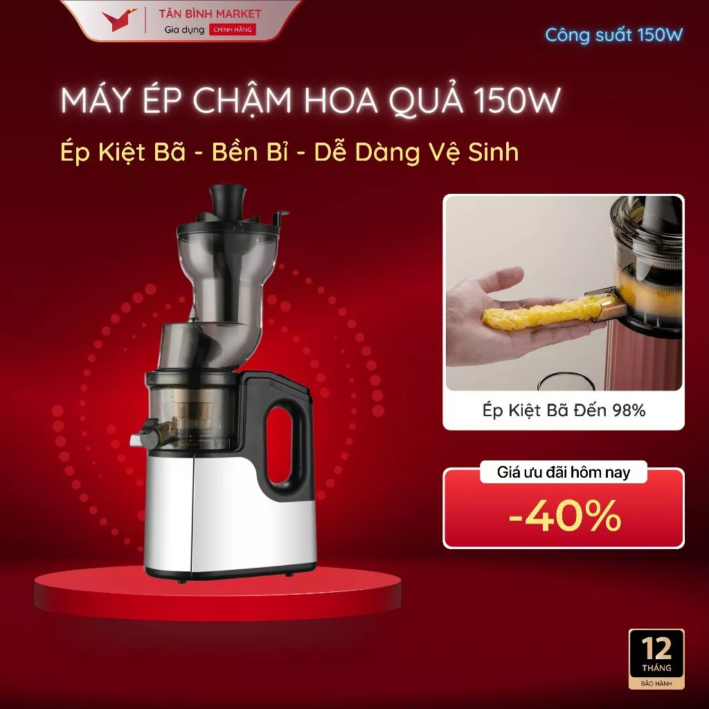 Máy Ép Chậm Công Nghiệp KAW - Máy Ép Hoa Quả Công Suất 500W, Dễ Dàng Lắp Đặt, Dễ Dàng Vệ Sinh