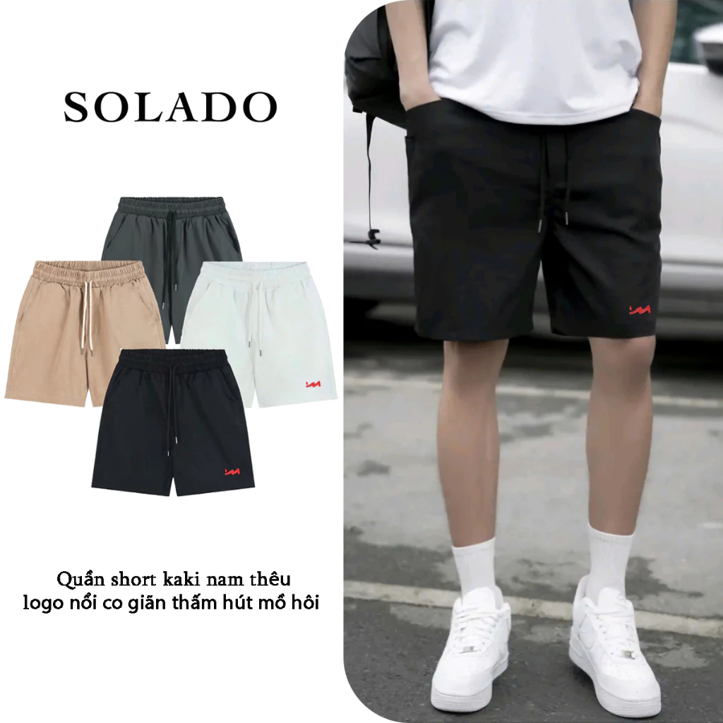 Quần Short Kaki SOLADO Form Trên Gối Thoáng Mát Thấm Hút Mồ Hôi Họa Tiết Thêu Logo Nổi Sắc Nét QS14
