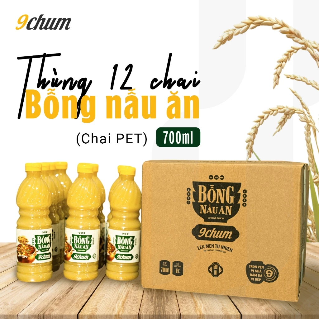 Thùng 12 chai giấm bỗng nấu ăn 9chum - Chat PET 700ML