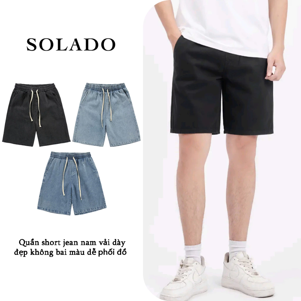 Quần short jeans nam SOLADO dáng trên gối quần đùi Jean vải dày đẹp không bay màu dễ phối đồ QSJ01