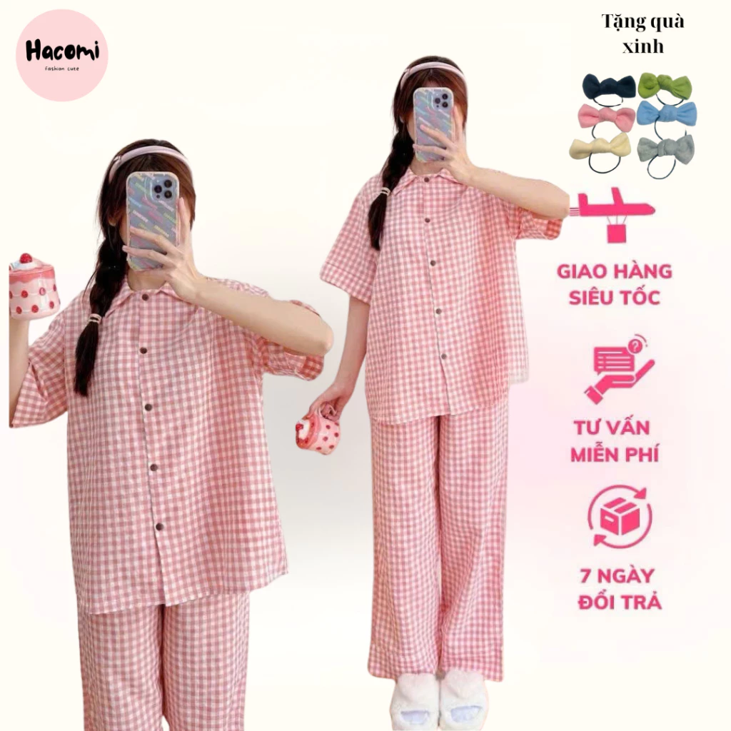Bộ Pijama Cho Nữ cổ sen CỘC DÀI dễ thương nhiều màu, Đồ bộ mặc nhà pyjama quần dài nữ