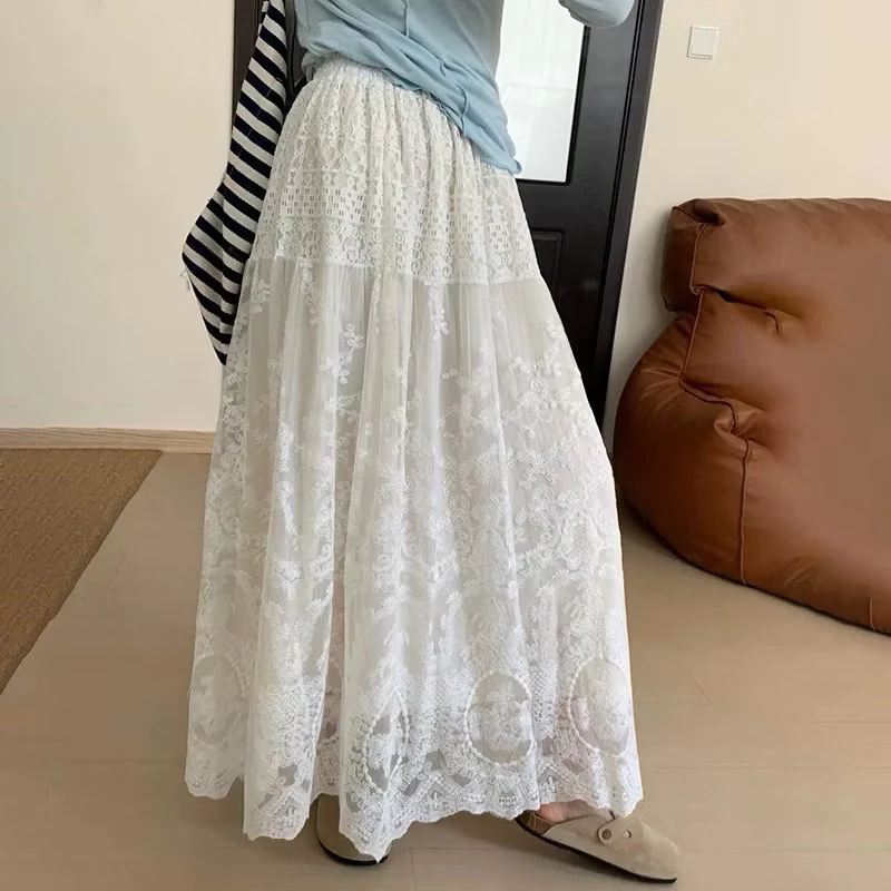 Chân Váy Trắng Ren Dài 2 Lớp Vintage Mùa Hè (Hàng Loại 1) Chân Váy Ren Dài Xinh Xắn