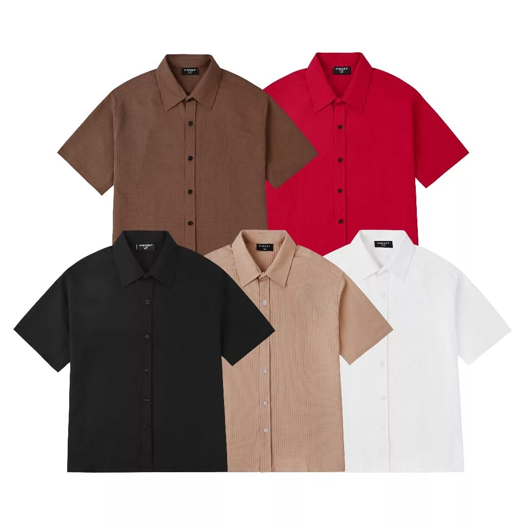 Áo Sơ Mi Tay Ngắn Vincent Unisex Vạt Ngang Vải Linen Cotton Vân Xốp Co Giãn Nhẹ