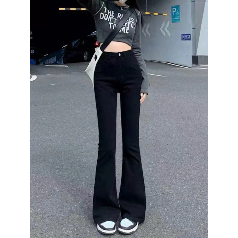 Quần jeans ống loe đen lưng cao chất bò co dãn 4 chiều phom chuẩn dễ phối đồ