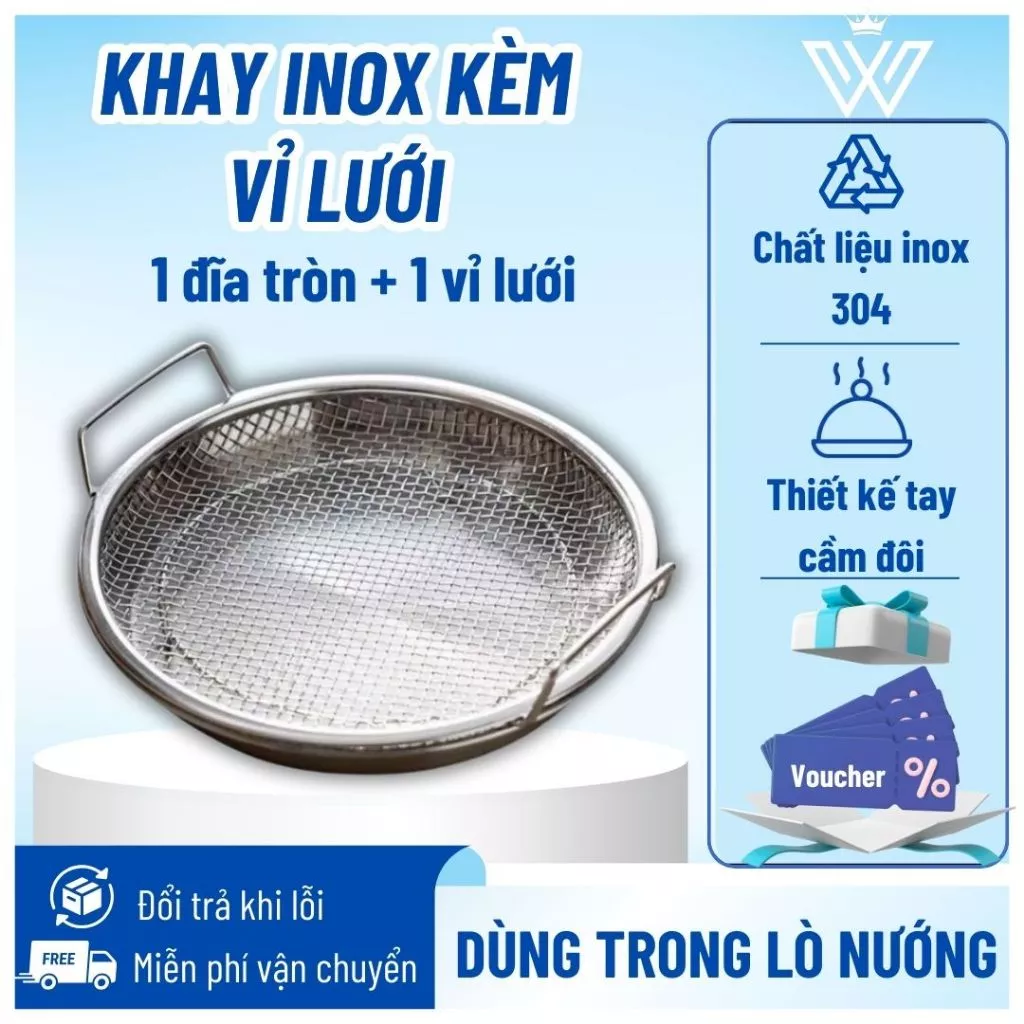 Set Khay Kèm Đĩa, Vỉ Lưới Lọc Dầu Chất Liệu INOX 304 Cao Cấp, Đựng Ráo Dầu Thức Ăn Chiên Rán Lọc Dầu
