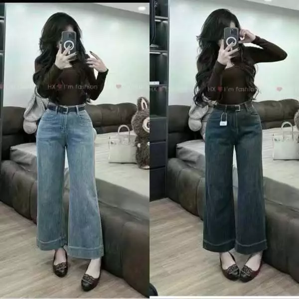 Quần Bò Jeans Nữ Ống Rộng, Quần Bò Denim Suông Ống Rộng Trơn 2 Màu Dáng Nấm Cạp Cao Siêu Hách Dáng Cực Đỉnh