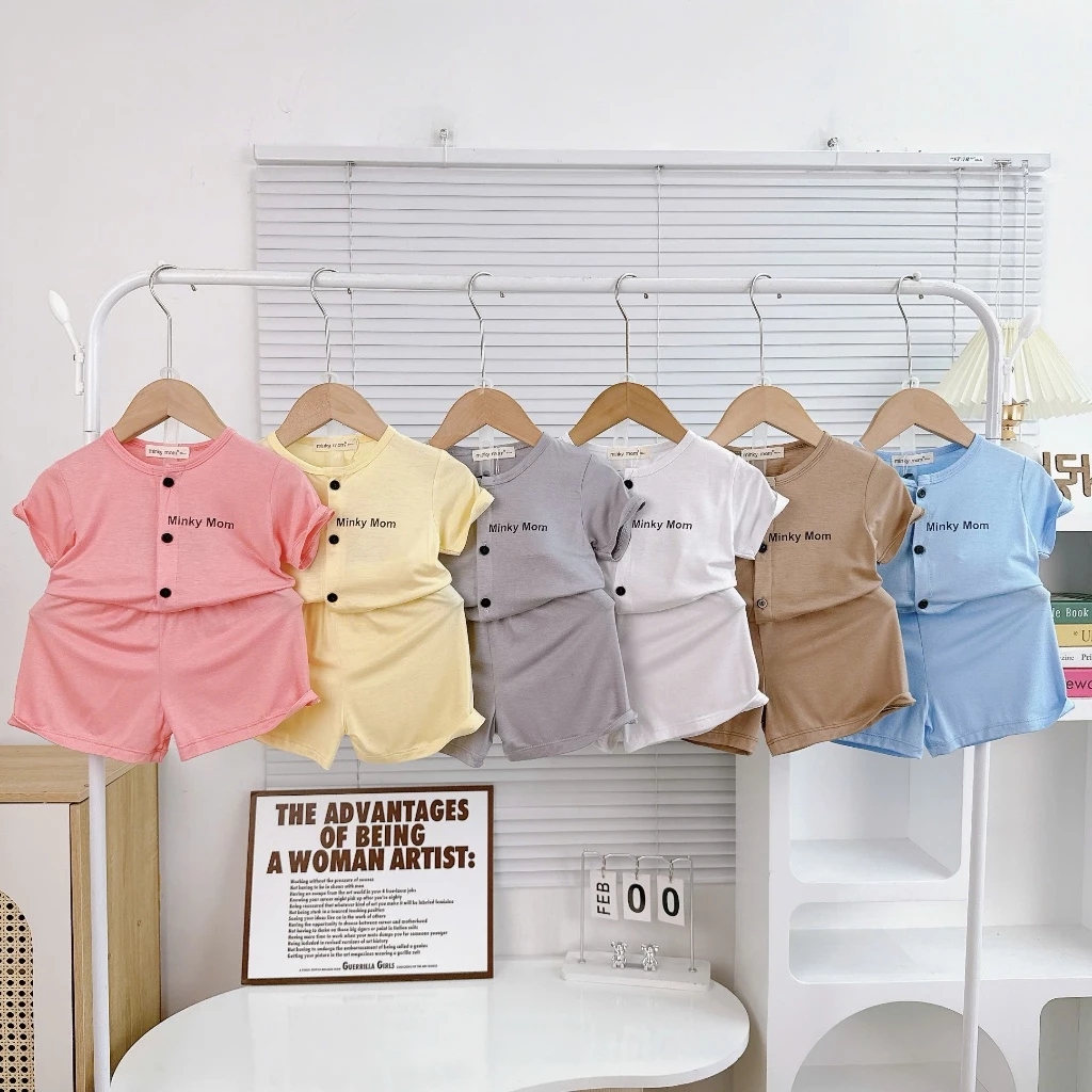 Bộ Ngắn Tay Sơ Sinh Cài Cúc Minkymom Cho Bé Trai Bé Gái TN-TR35