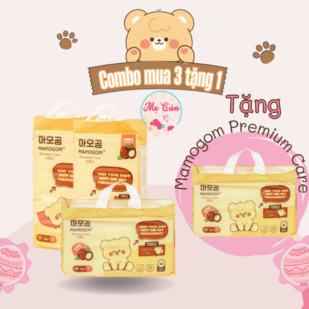 (Mua 3 tặng 1) COMBO 3 BỊCH Tã/bỉm Mamogom Bông hữu cơ Hàn Quốc dán NB40, S82, M52, quần M48, L44, XL40, XXL38 Cho Bé