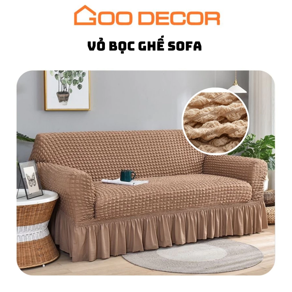 Bọc ghế sofa phòng khách, bọc sofa vải bong bóng 4 mùa co giãn - GOO Decor
