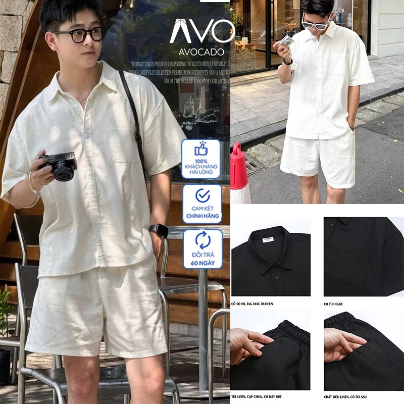 Đồ Bộ Quần áo Thể Thao Nam mùa hè cộc tay mặc ở nhà Chất Xốp chữ B cao cấp thoáng mát Avocado