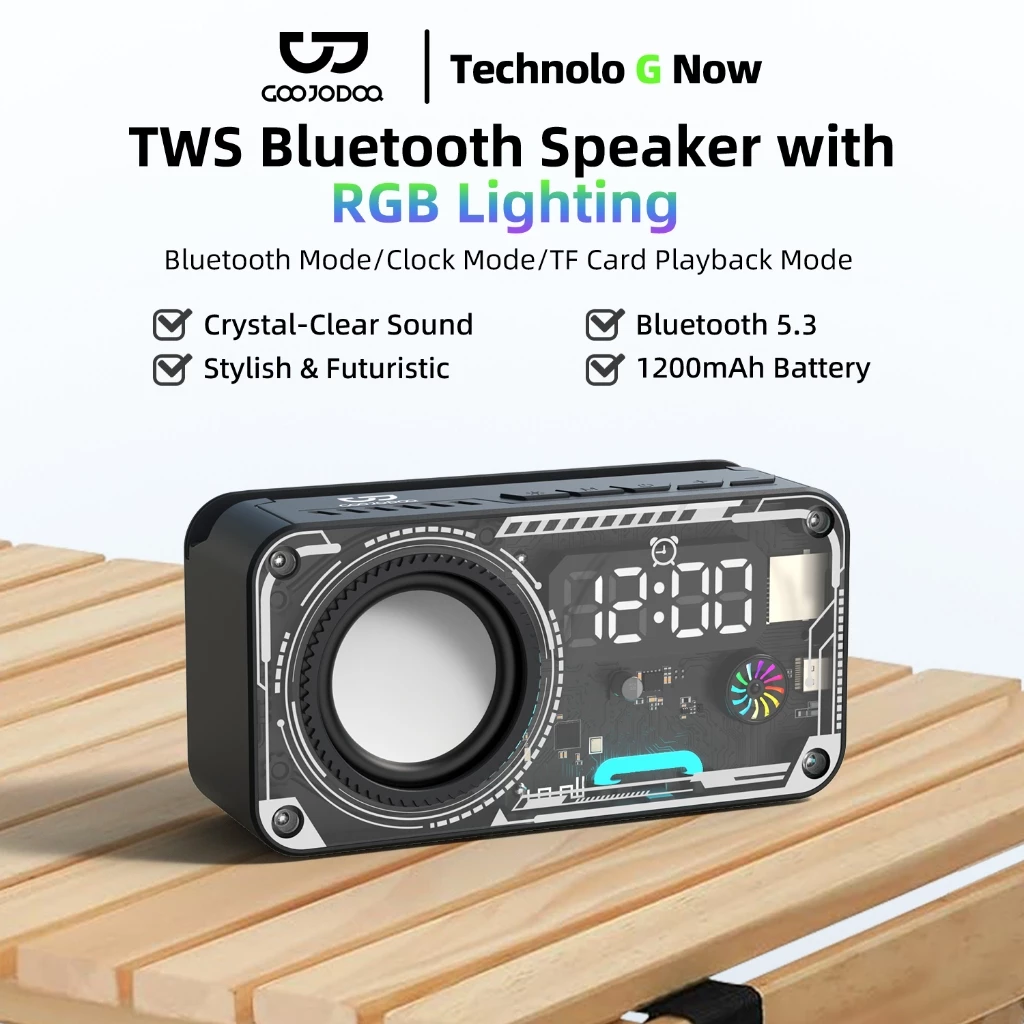 Loa không dây Bluetooth 5.3 GOOJODOQ Thiết kế cơ học có màn hình LED hiển thị thời gian Loa di động