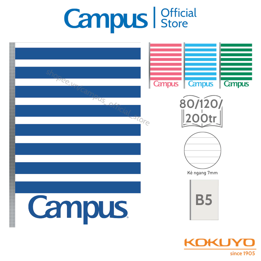 Vở kẻ ngang 80/120/200 trang, B5, Repete, Chính hãng Campus