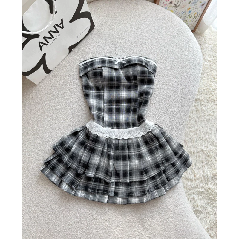 Đầm Kiểu Cúp Ngực Caro Phối Ren Anna - Sapumi Dress